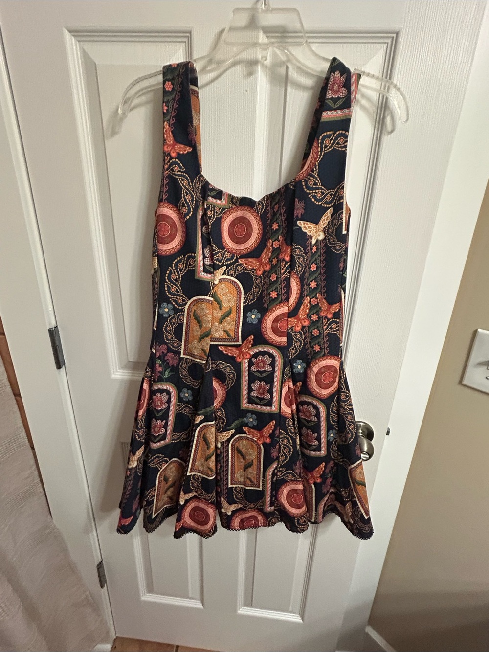 Agua Bendita Black Tank Dress with Coral and Gold Motif